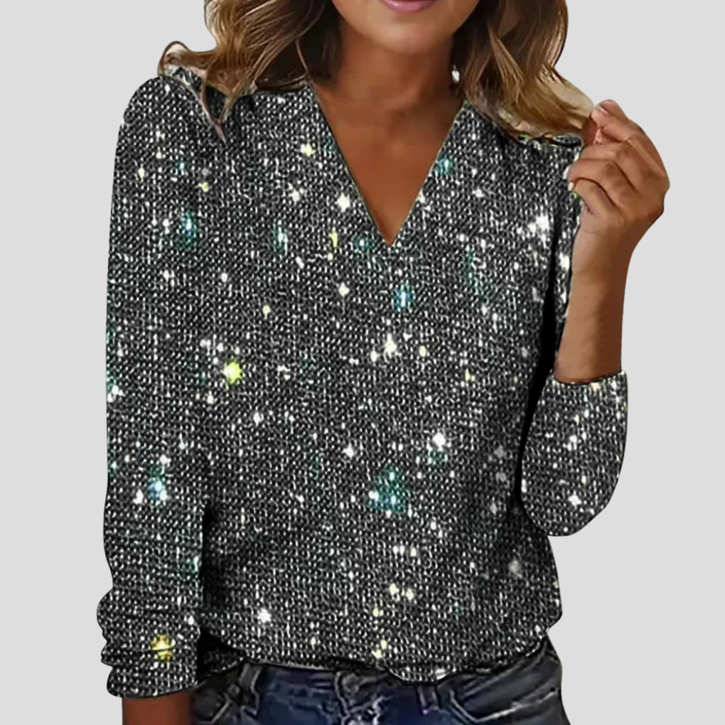 Women's Glittering Sequin V-Neck Top