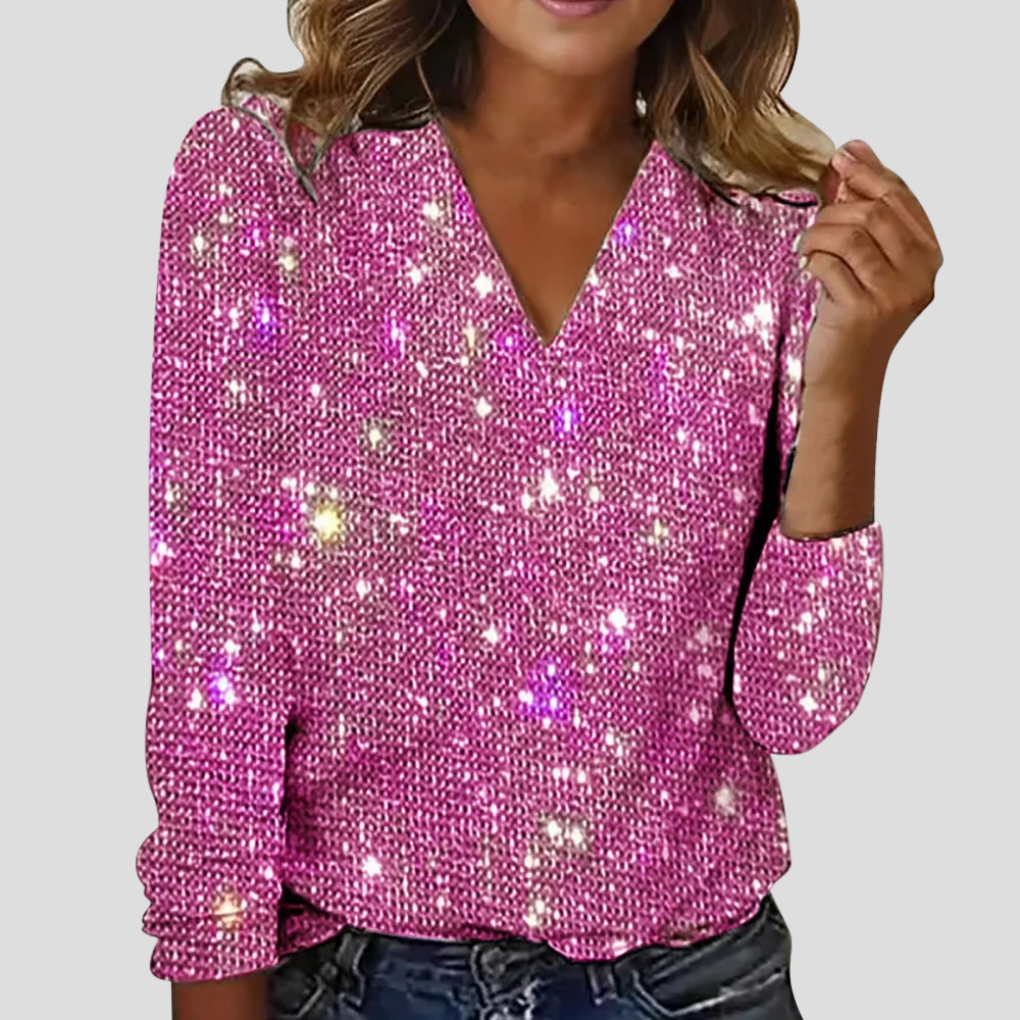 Women's Glittering Sequin V-Neck Top