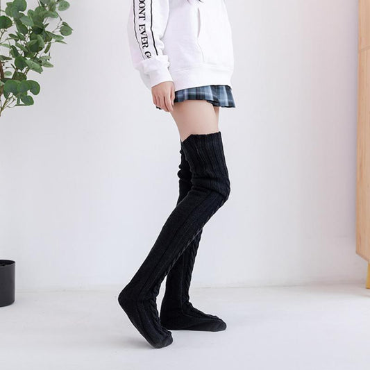Women's Hand-Knitted Knee-High Socks - Soft and Warm