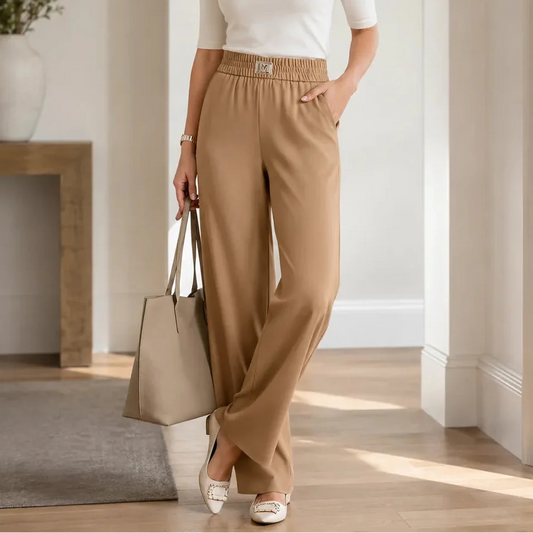 Women's High-Rise Pull-On Wide-Leg Stretch Pants