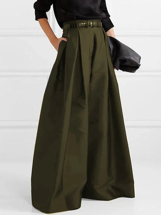 Women's High-Waisted Maxi Skirt with Pleated Design