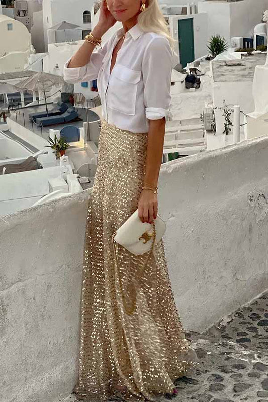 Women's High-Waisted Sequin Maxi Skirt