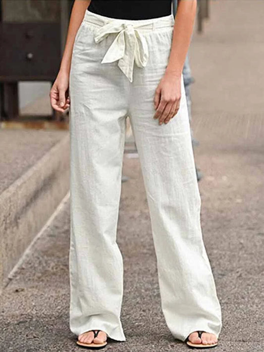 Women's High-Waisted Wide-Leg Trousers with Waist Tie