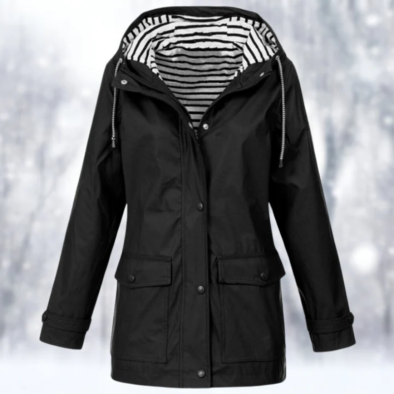 Women's Hooded Button-Front Raincoat