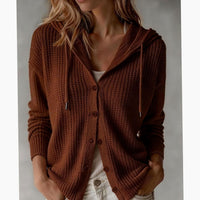 Women's Hooded Button-Front Waffle-Knit Cardigan