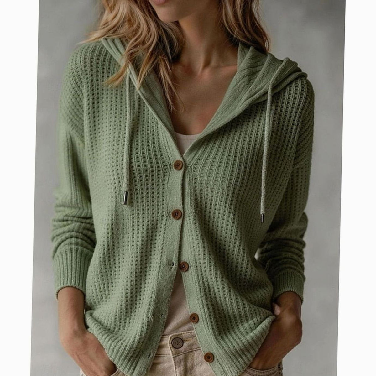 Women's Hooded Button-Front Waffle-Knit Cardigan