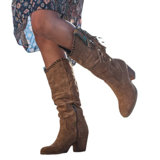 Women's Knee-High Autumn Boots with Zipper and Block Heel