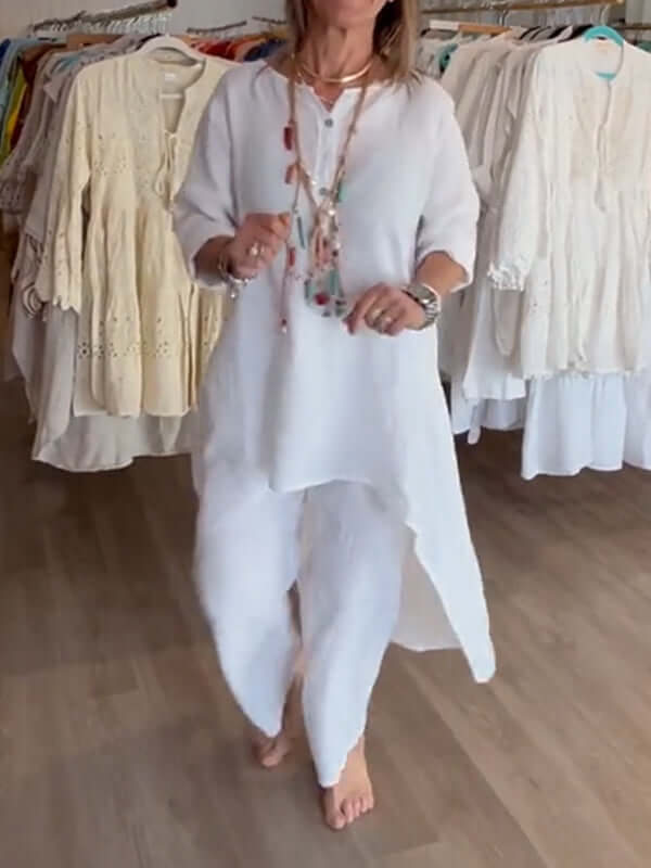 Women's Linen Suit with Asymmetrical Hem