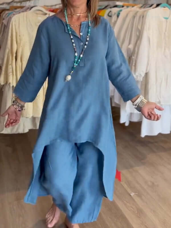 Women's Linen Suit with Asymmetrical Hem