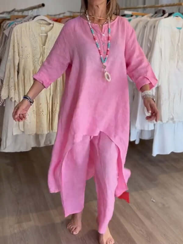 Women's Linen Suit with Asymmetrical Hem