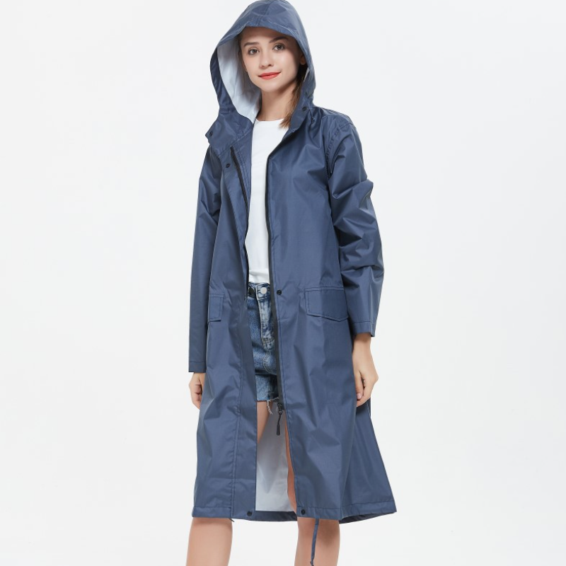 Women's Long Waterproof Hooded Raincoat