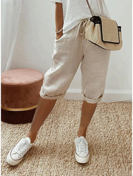 Women's Loose Fit Drawstring Linen Shorts