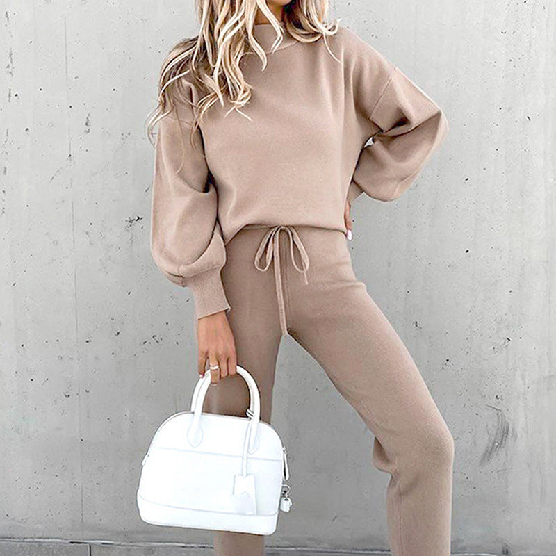 Women's Lounge Sweater Set with Tie Waist