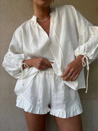 Women's Loungewear Set - Ruffled Trim & Airy Comfort