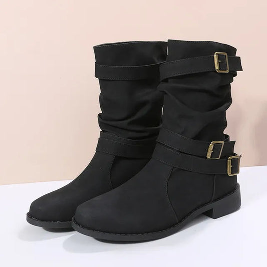Women's Mid-Calf Winter Boots with Buckle Details