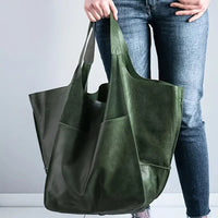 Women's Oversized Vegan Leather Tote Bag with Magnetic Closure