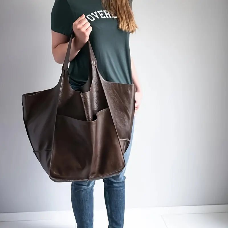 Women's Oversized Vegan Leather Tote Bag with Magnetic Closure