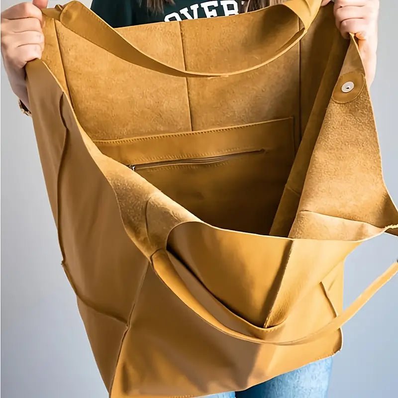 Women's Oversized Vegan Leather Tote Bag with Magnetic Closure