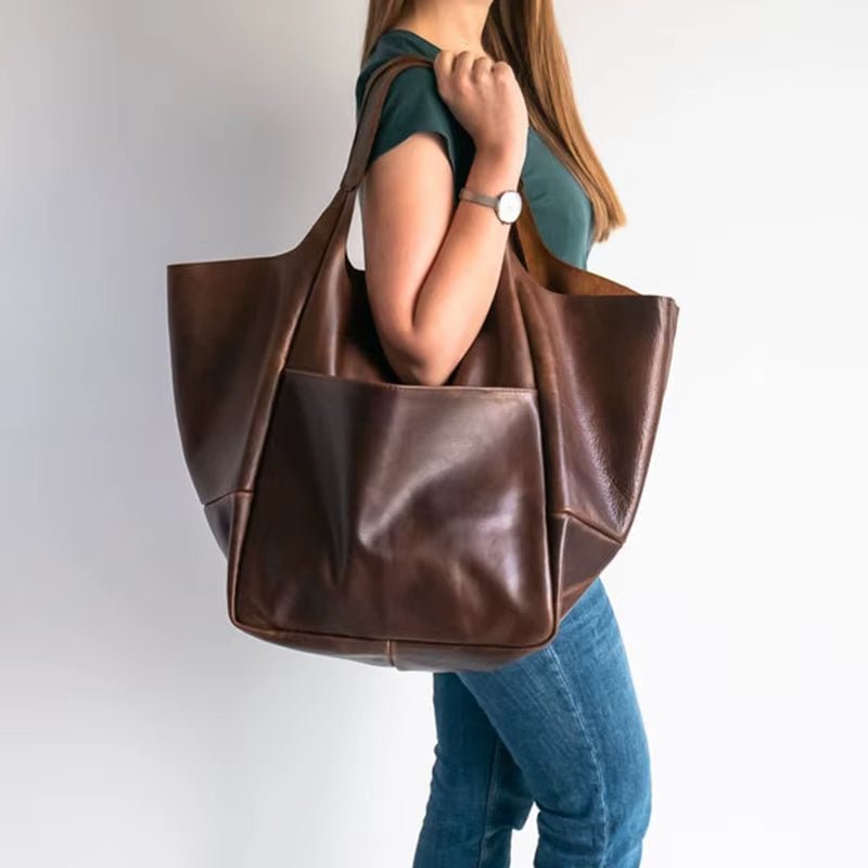 Women's Oversized Vegan Leather Tote Bag with Magnetic Closure