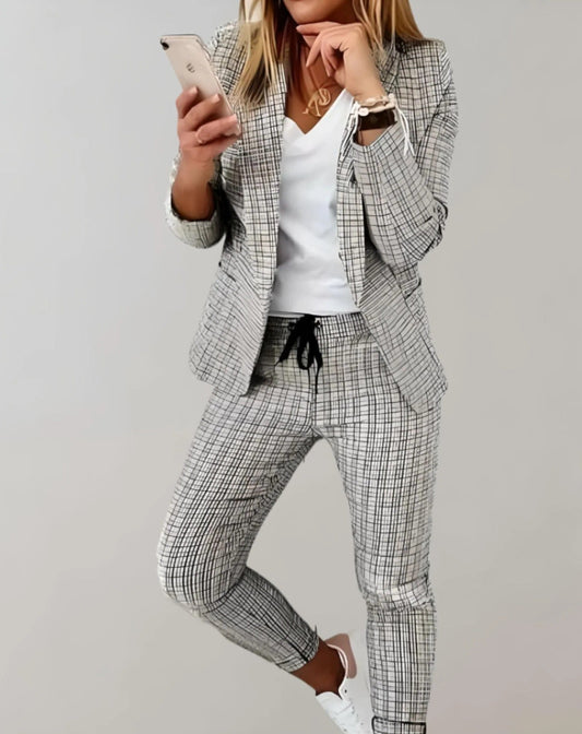 Women's Plaid Blazer and Trousers Co-ord Set