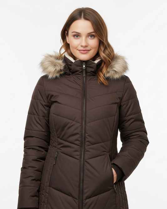 Women's Puffer Jacket with Faux-Fur Hood