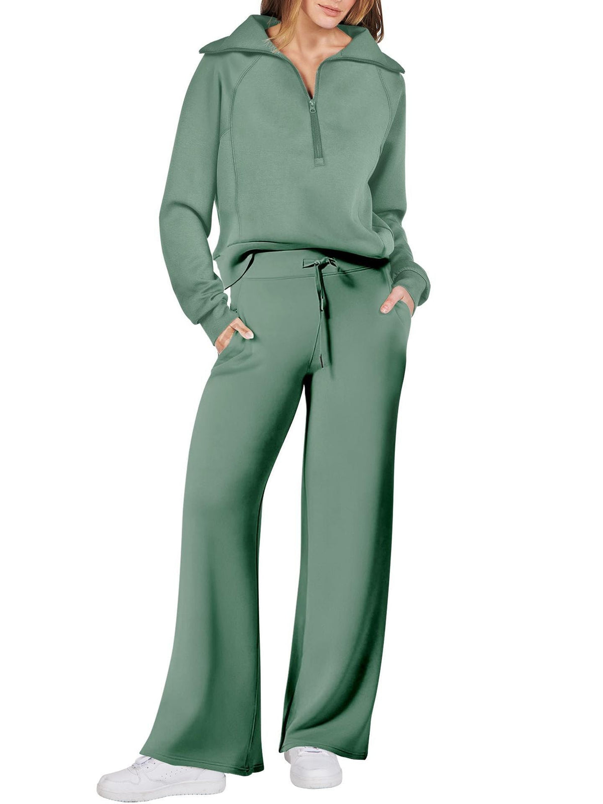 Women's Pullover Sweat Top and Wide-Leg Trousers Set