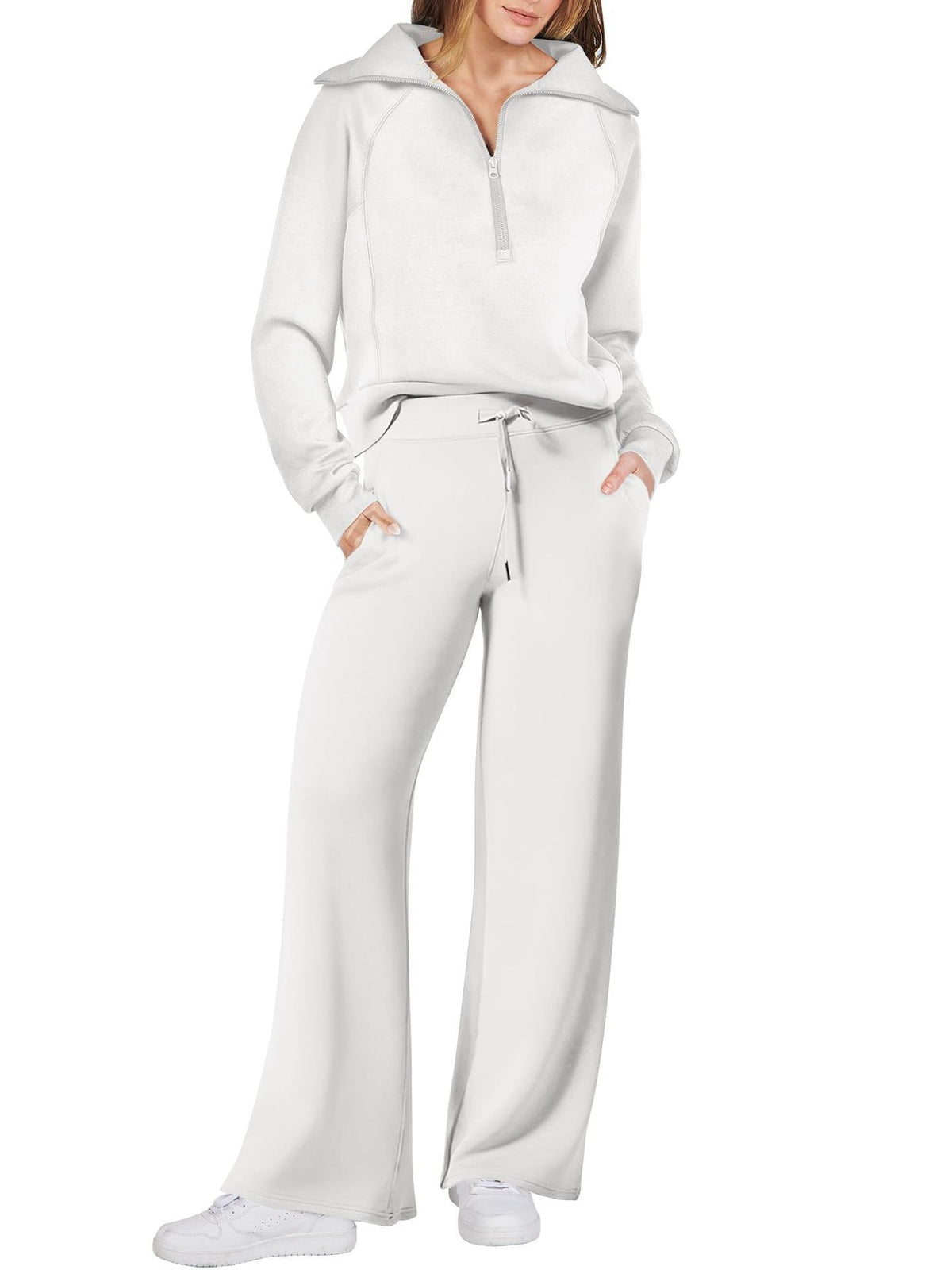 Women's Pullover Sweat Top and Wide-Leg Trousers Set