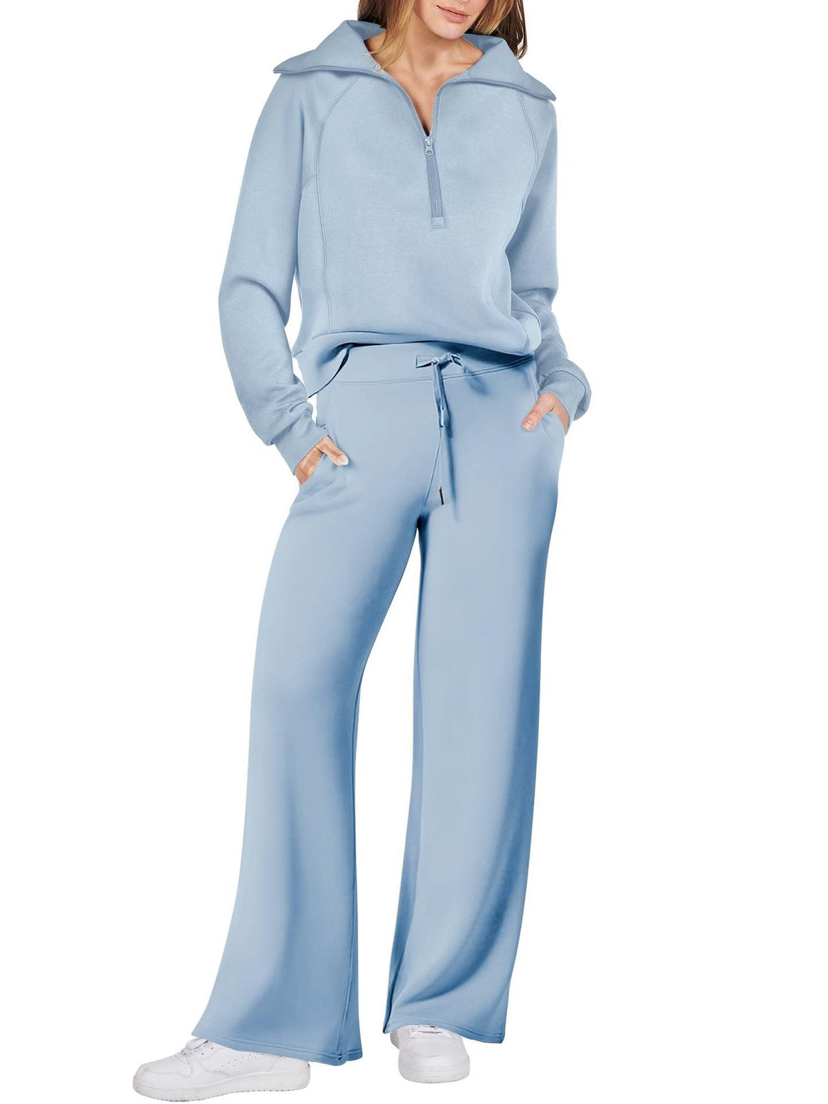 Women's Pullover Sweat Top and Wide-Leg Trousers Set