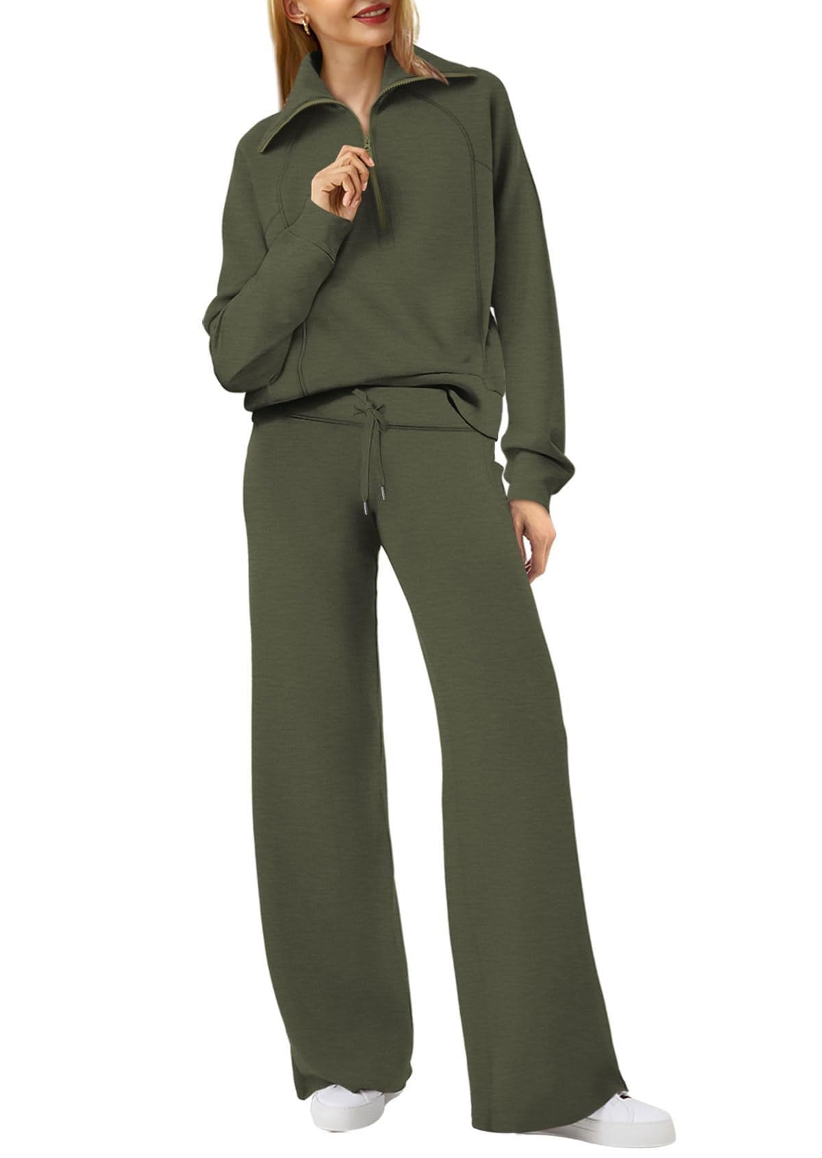 Women's Pullover Sweat Top and Wide-Leg Trousers Set