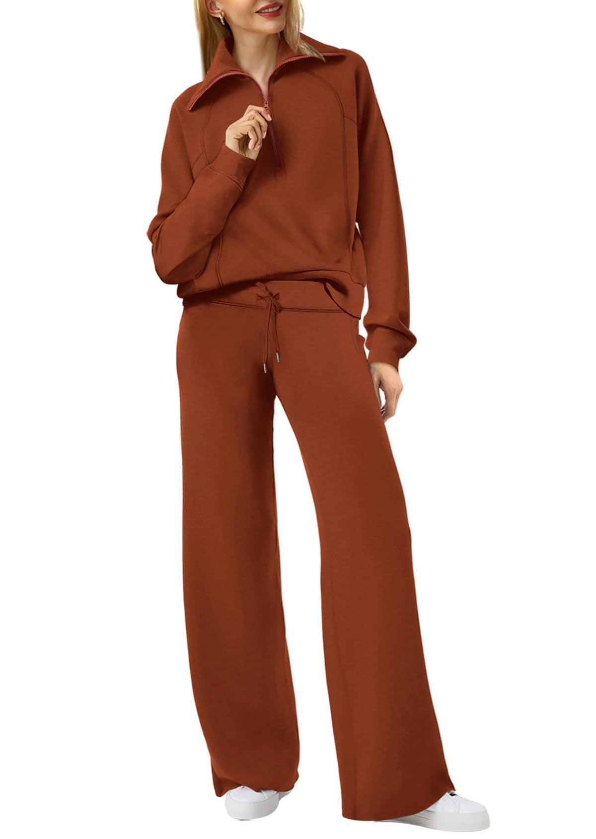Women's Pullover Sweat Top and Wide-Leg Trousers Set