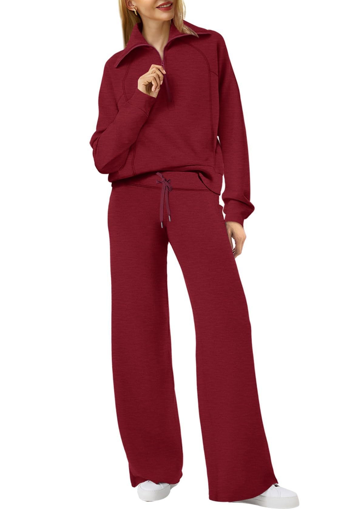 Women's Pullover Sweat Top and Wide-Leg Trousers Set