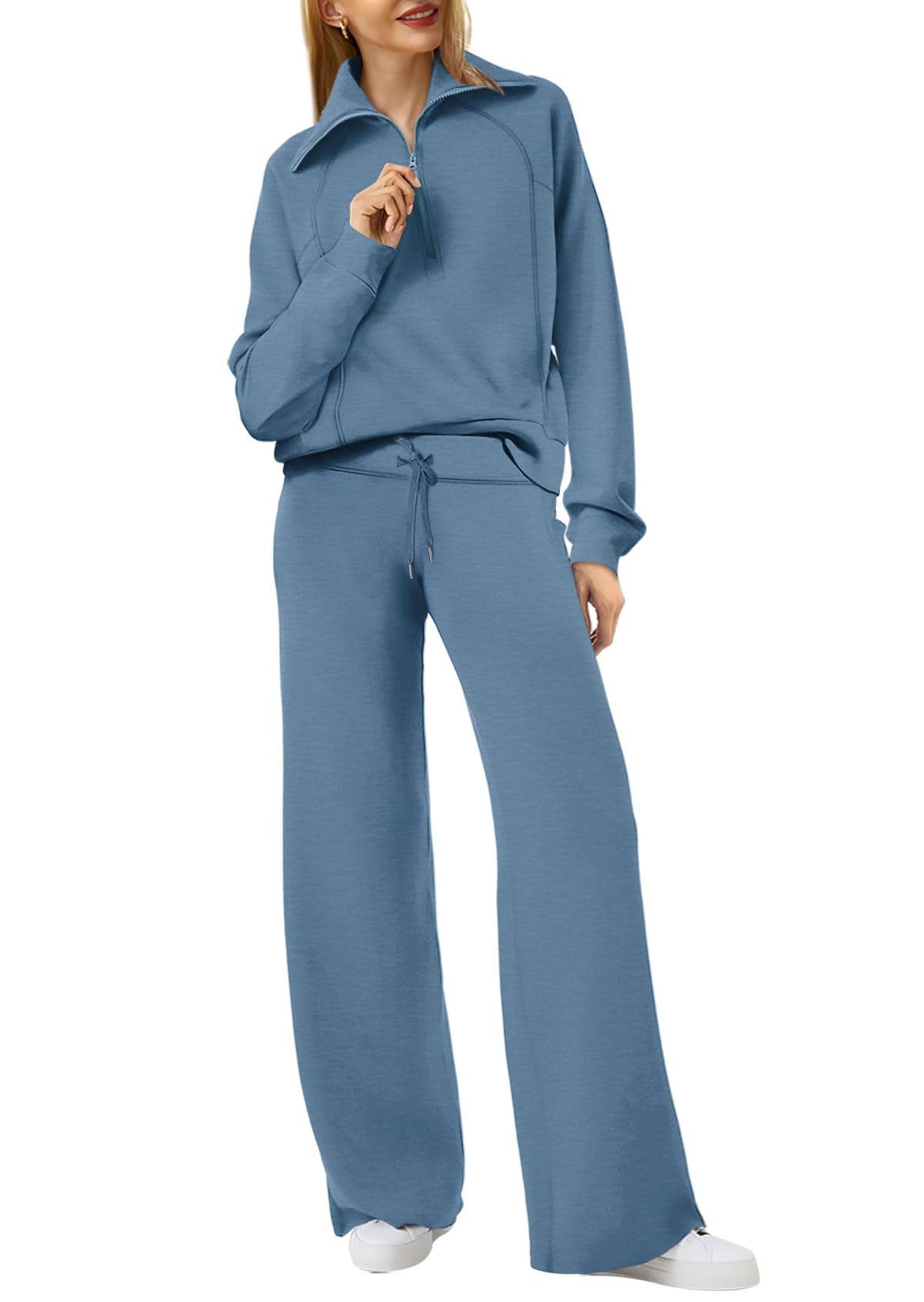 Women's Pullover Sweat Top and Wide-Leg Trousers Set