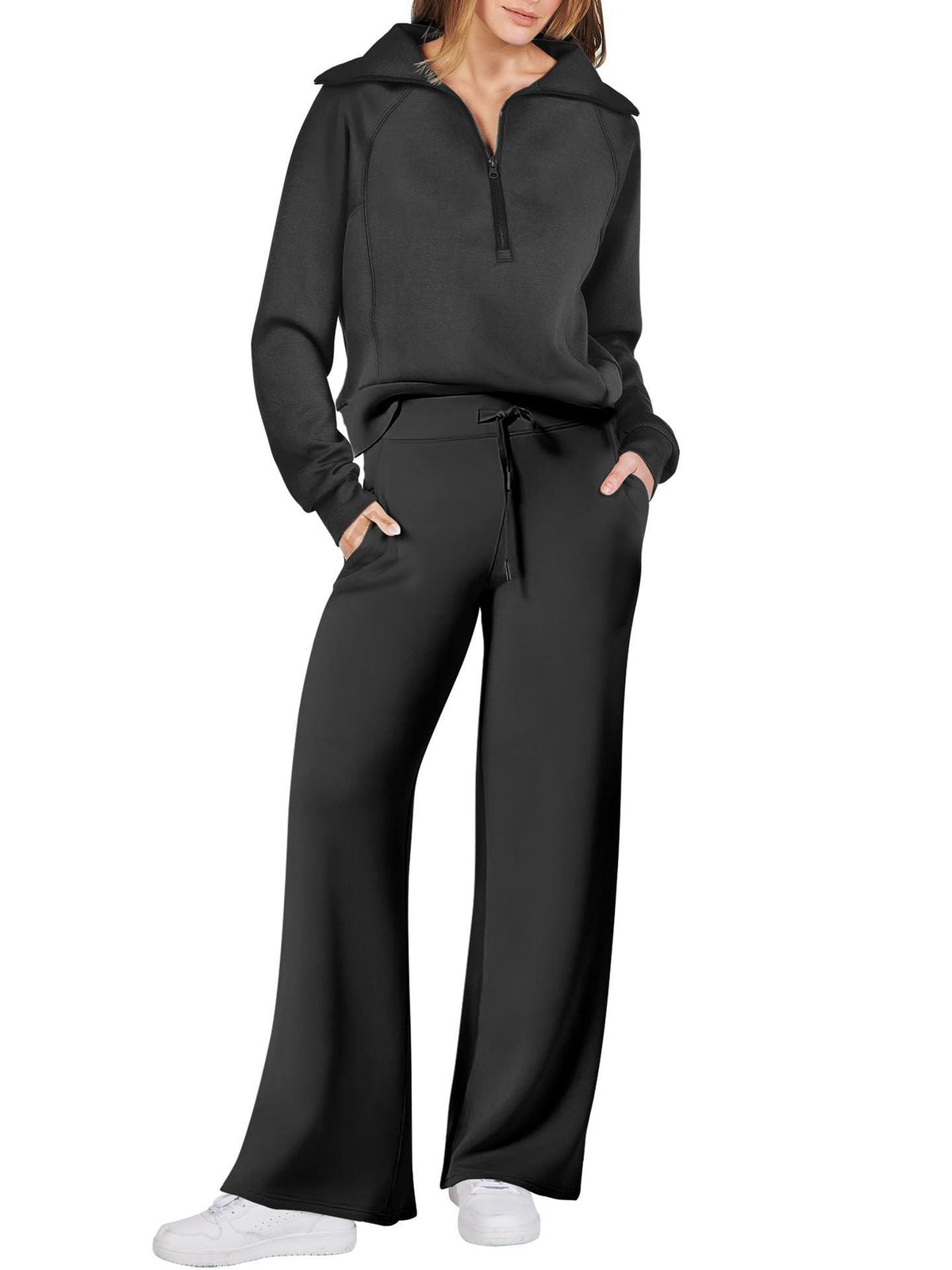 Women's Pullover Sweat Top and Wide-Leg Trousers Set