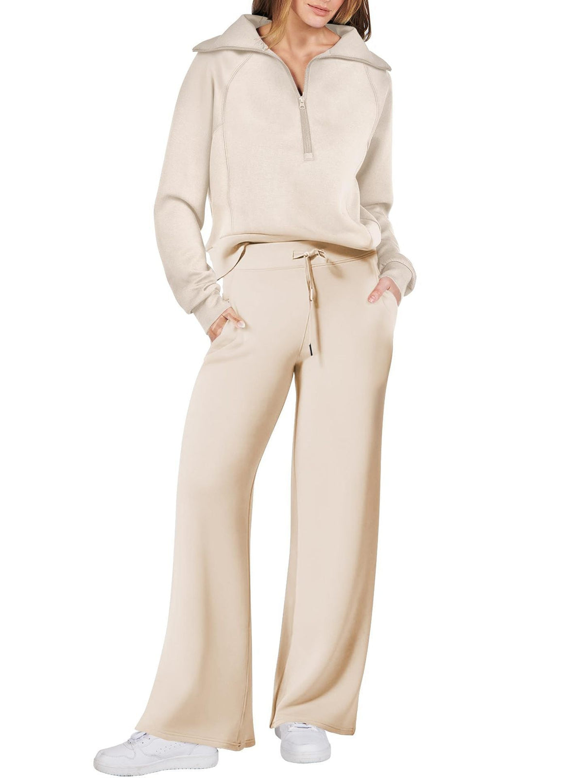 Women's Pullover Sweat Top and Wide-Leg Trousers Set