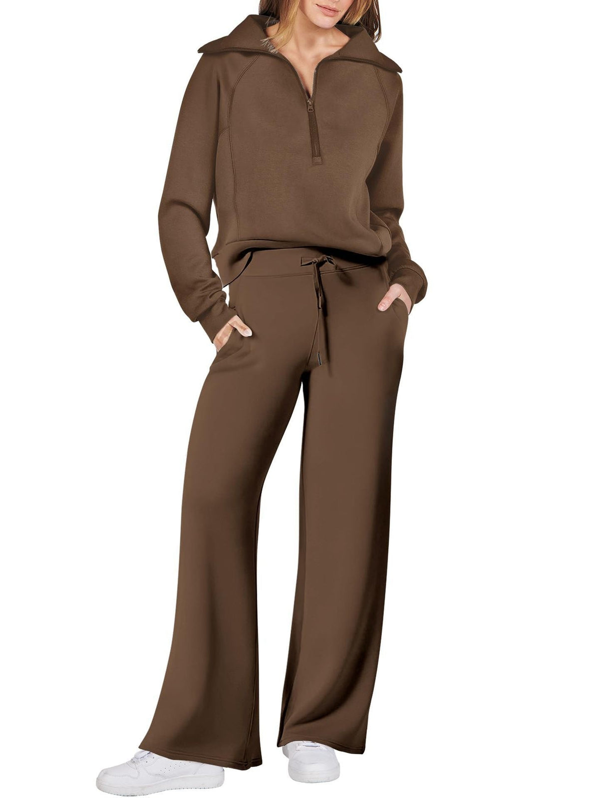 Women's Pullover Sweat Top and Wide-Leg Trousers Set