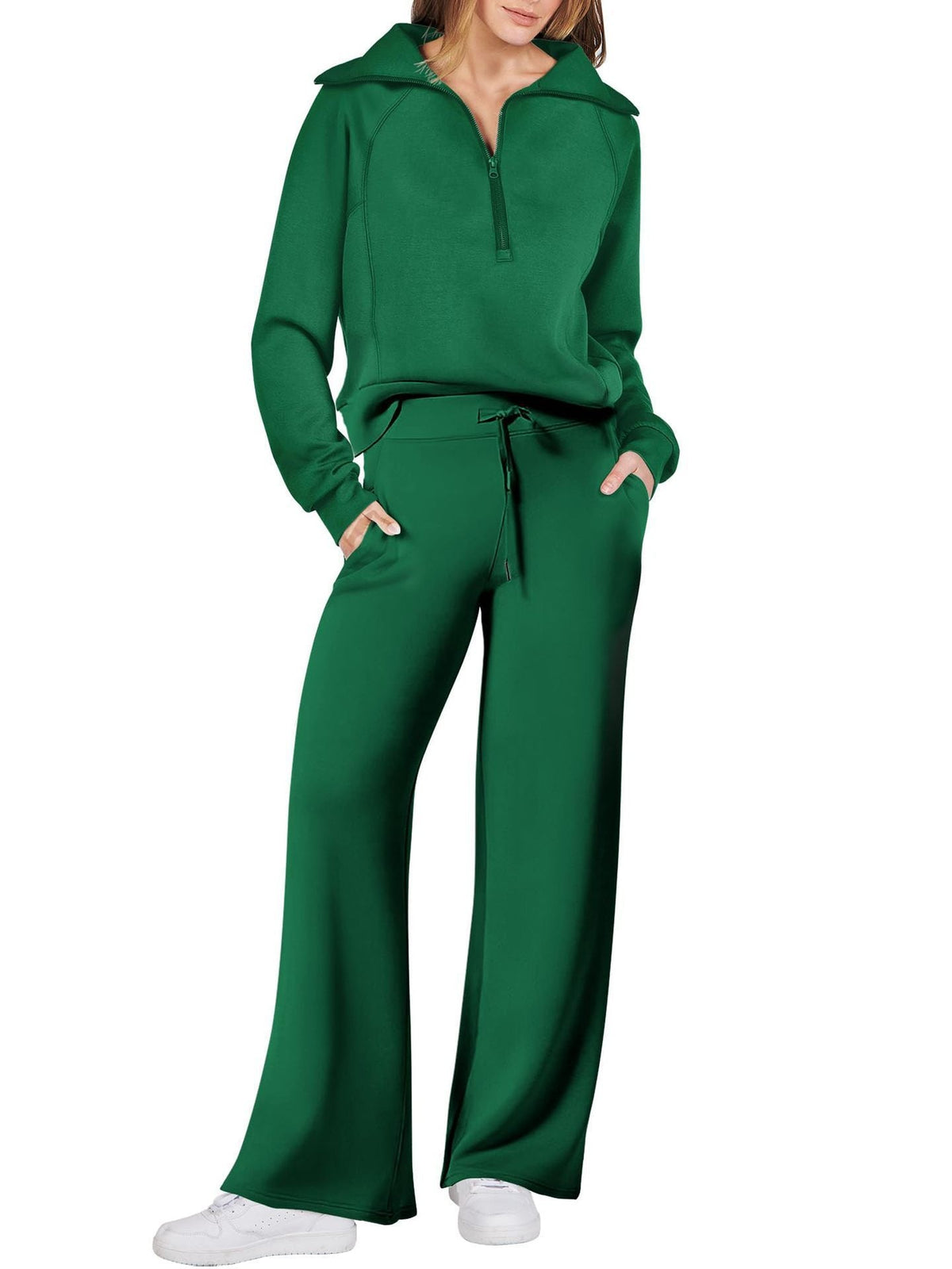 Women's Pullover Sweat Top and Wide-Leg Trousers Set