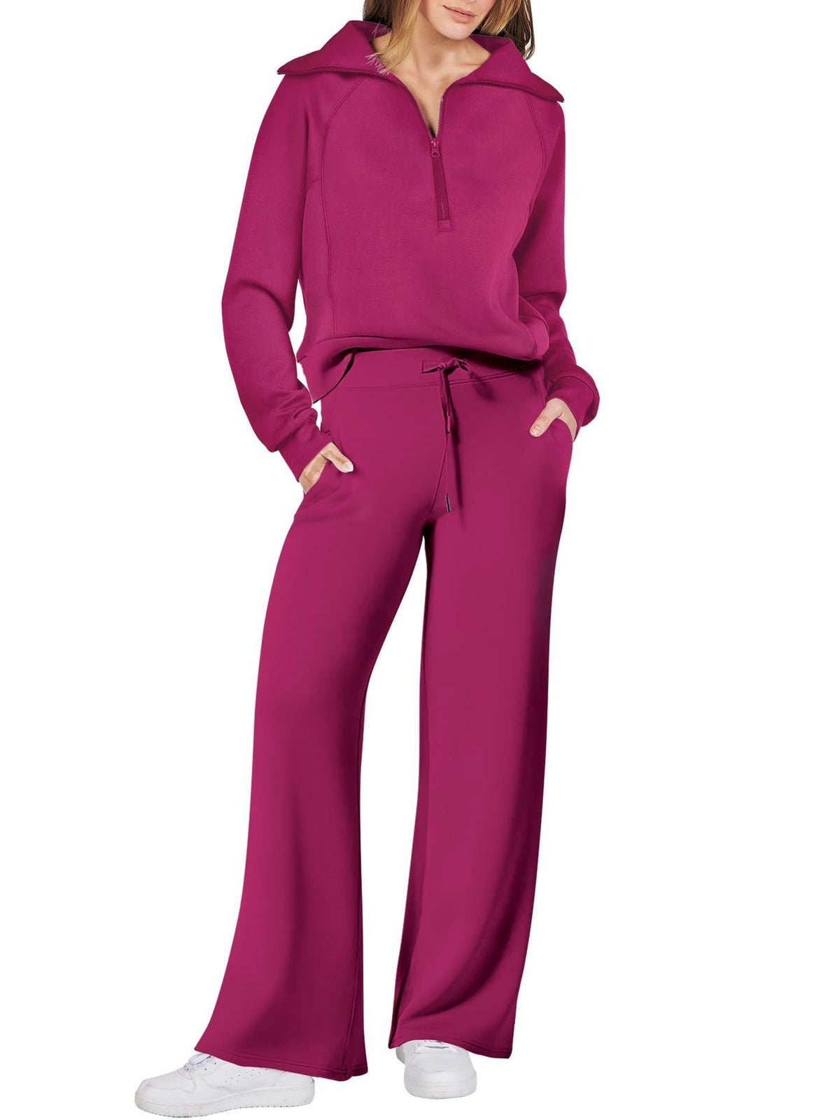 Women's Pullover Sweat Top and Wide-Leg Trousers Set