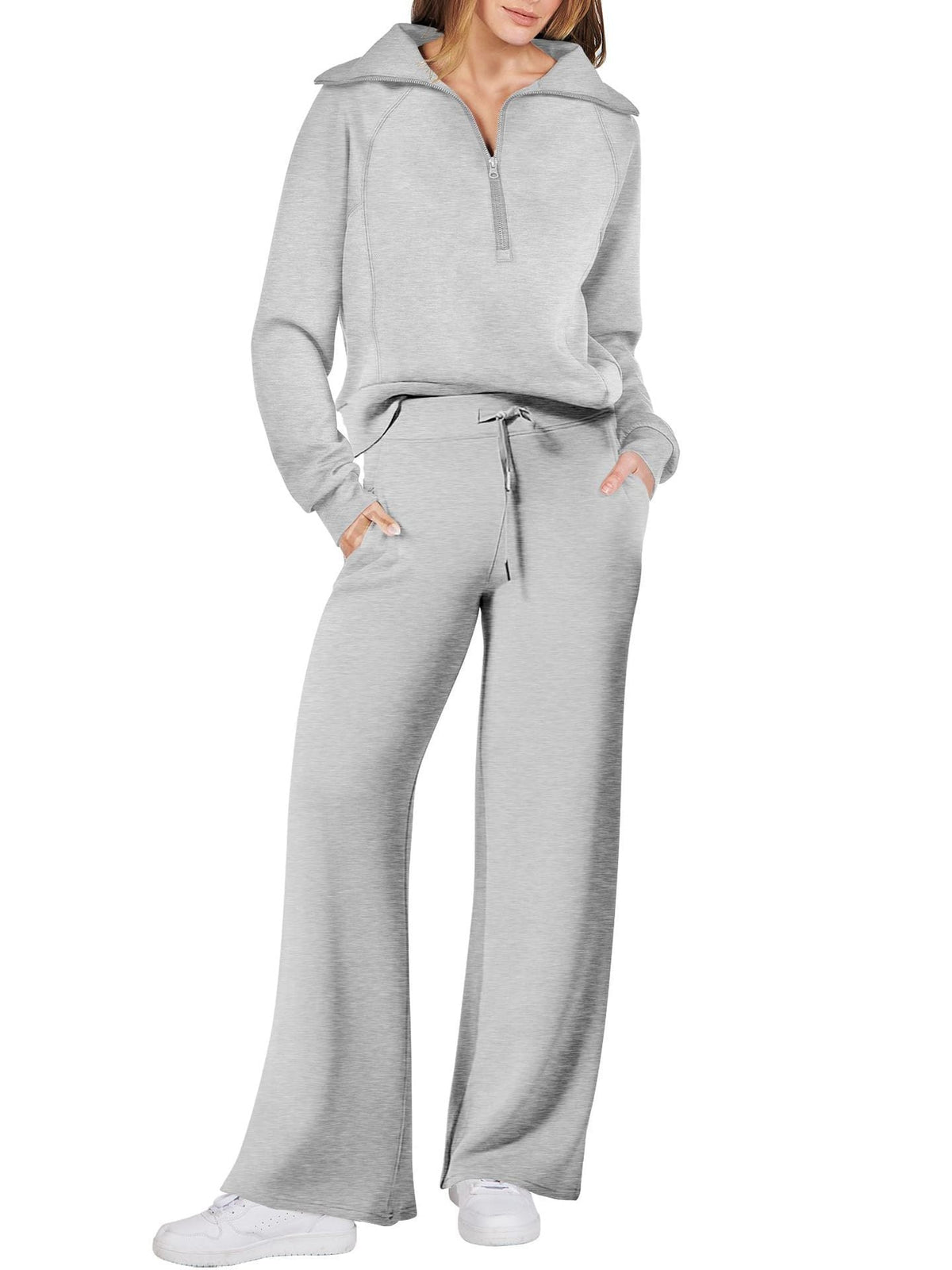 Women's Pullover Sweat Top and Wide-Leg Trousers Set
