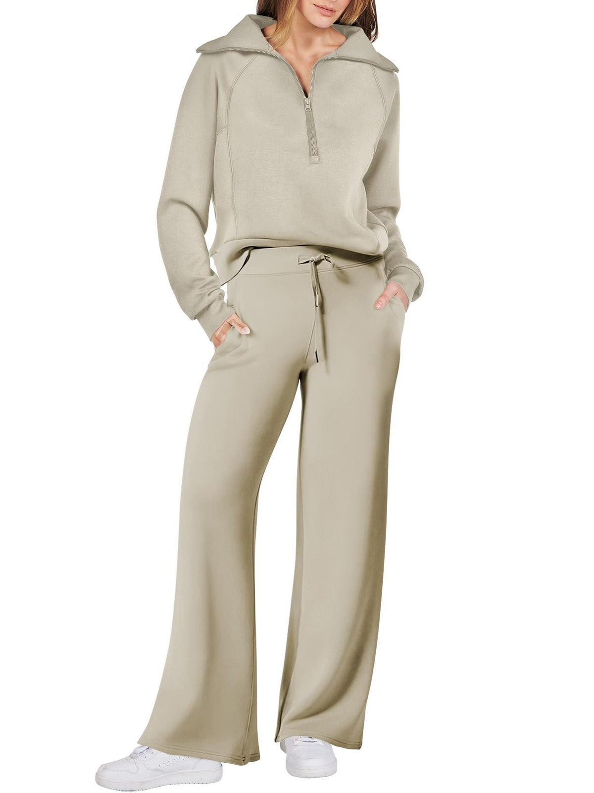 Women's Pullover Sweat Top and Wide-Leg Trousers Set