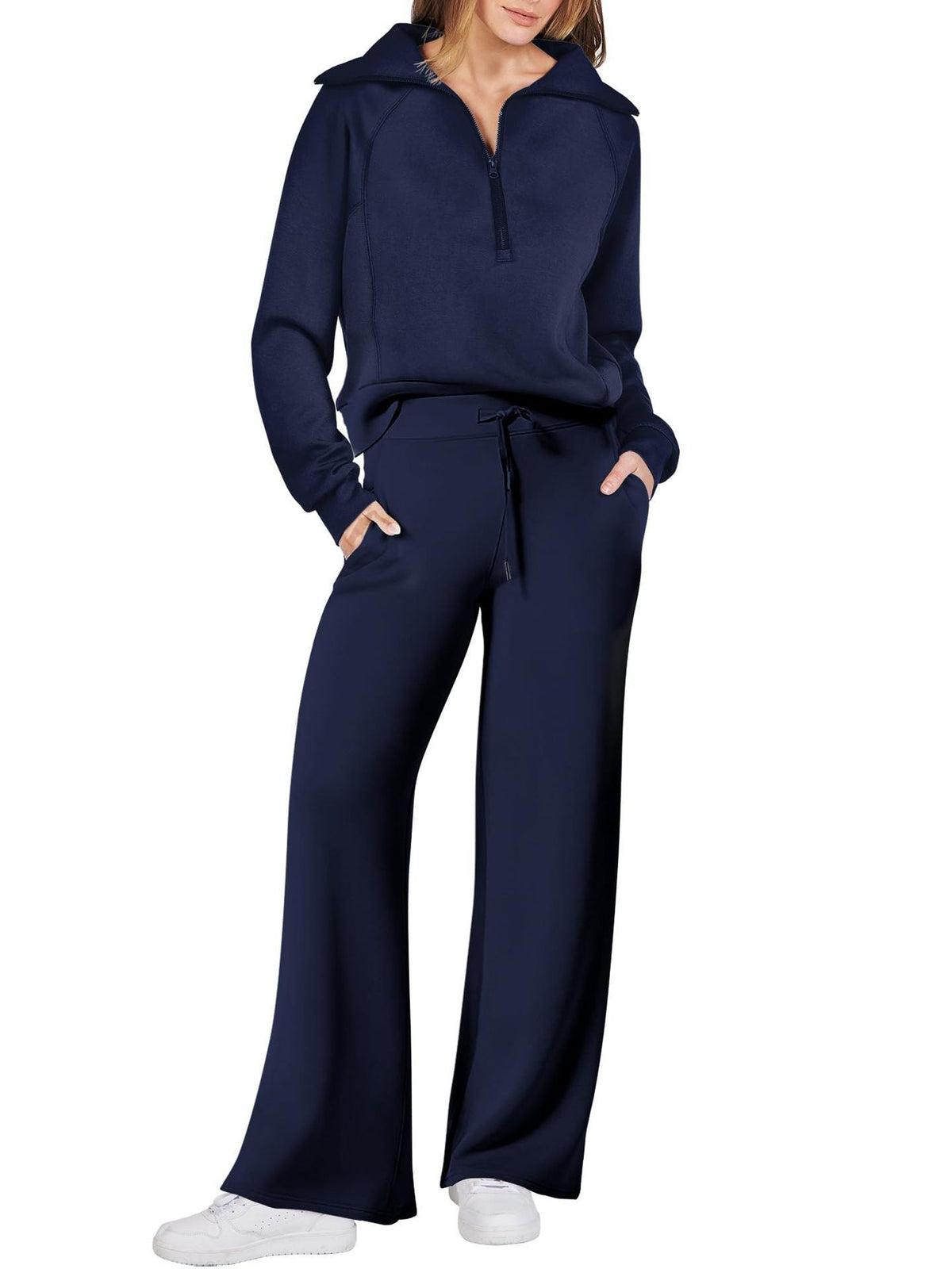 Women's Pullover Sweat Top and Wide-Leg Trousers Set