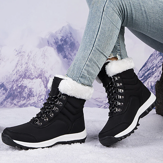 Women's Quilted Lace-Up Ankle Boots with Fleece Lining and Lug Sole – Water-Resistant