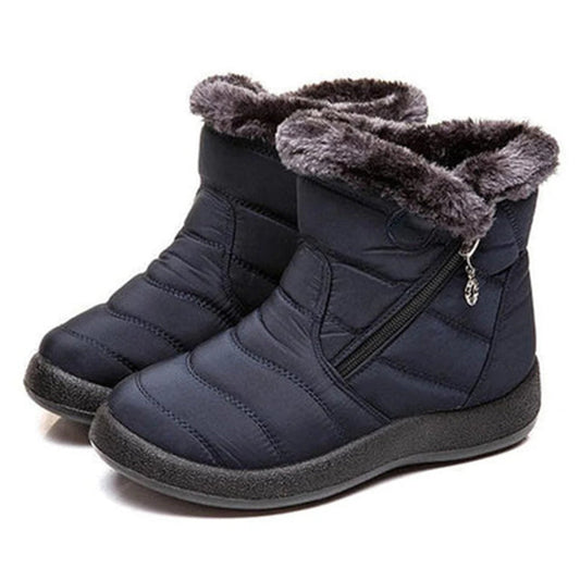 Women's Quilted Water-Resistant Ankle Boots with Faux Fur Lining - Zipper, Non-Slip