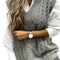 Women's Relaxed Fit Cable-Knit V-Neck Sweater Vest