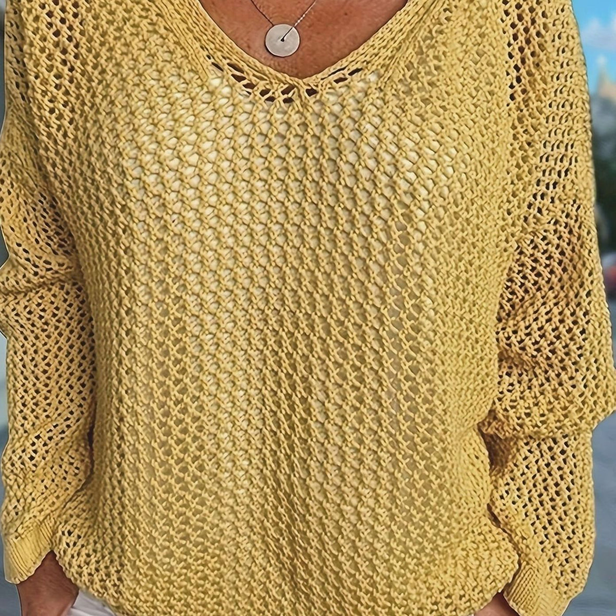 Women's Relaxed Open-Knit Hooded Sweater