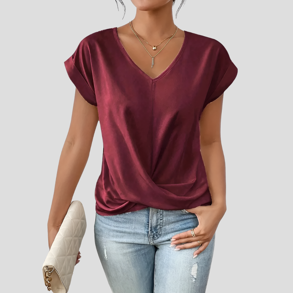 Women's Relaxed V-Neck Twist-Hem Top
