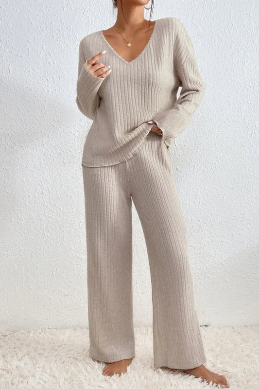 Women's Ribbed Loungewear Set – Soft Texture Two-Piece Set