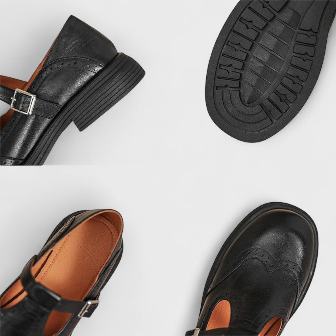 Women's Round Toe Single Strap Wingtip Shoes with Buckle