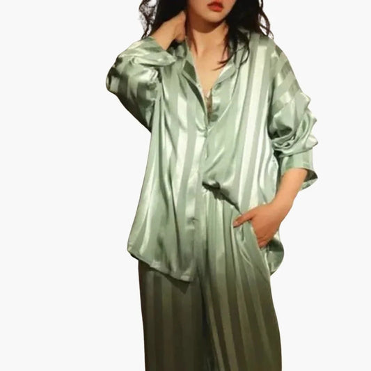 Women's Satin Pajama Set with Long-Sleeve Shirt and Pants