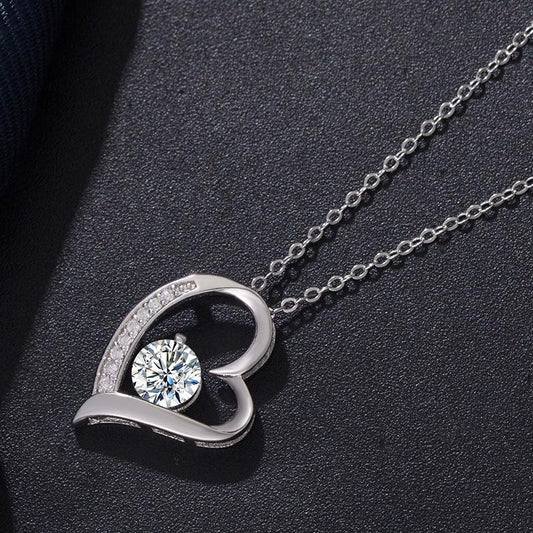 Women's Silver Heart Necklace with Sparkling Zirconia