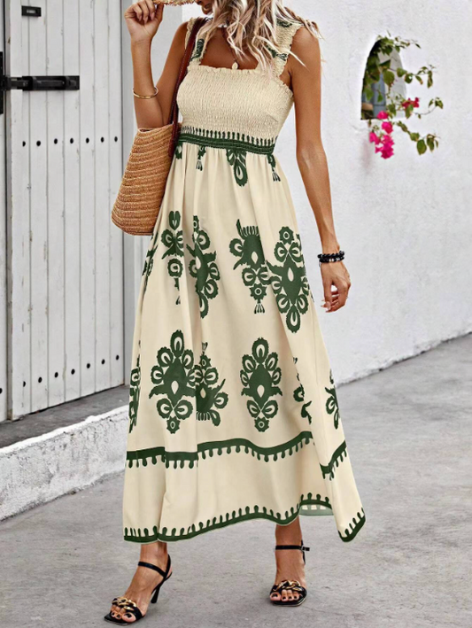 Women's Sleeveless Smocked A-Line Maxi Dress